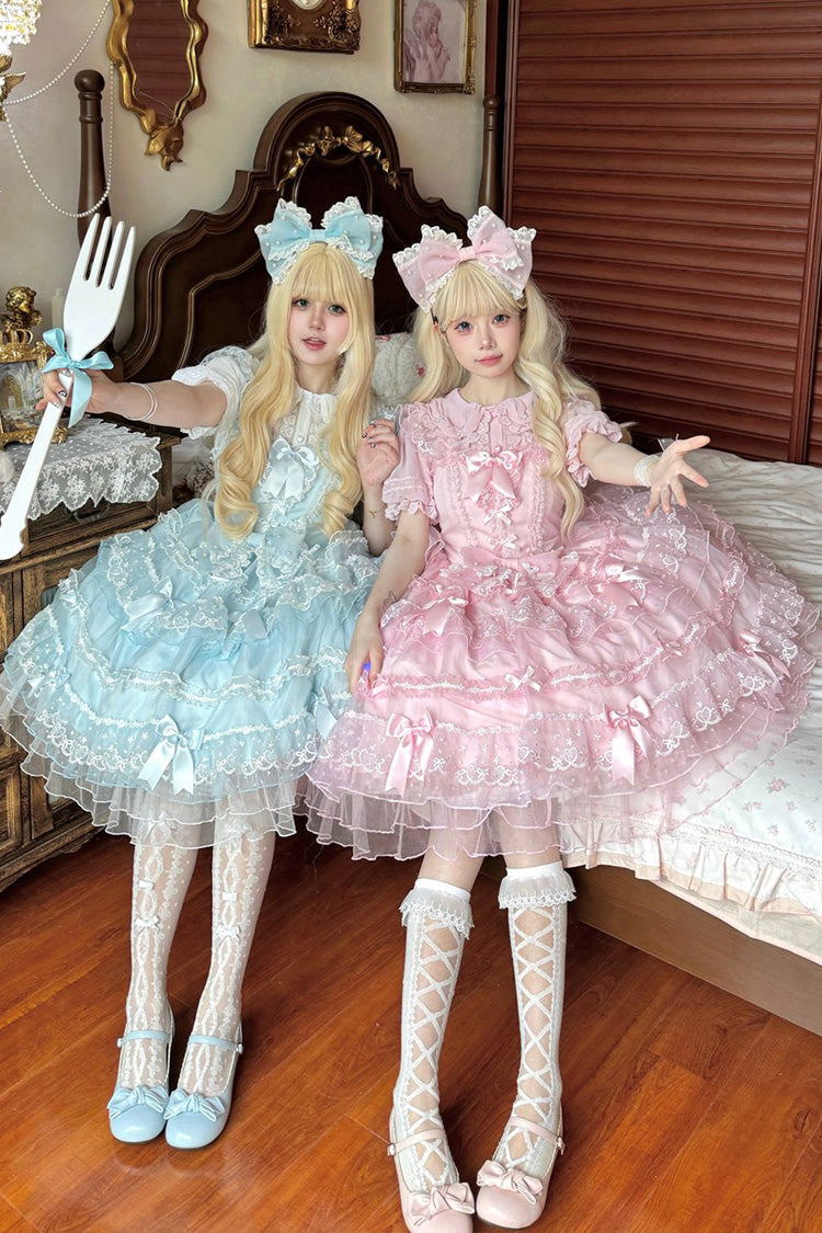 Pink Multi-Tier Ruffle Bridal Bow Lace Sweet Lolita Jumper - Lotus Butterfly Heart