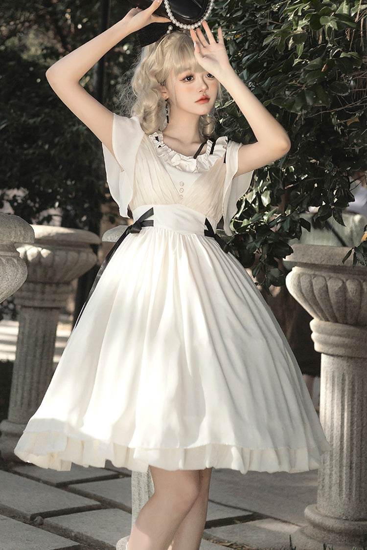 White Moonlight March Chiffon Short-Sleeved Ruffled Sweet Lolita Dress