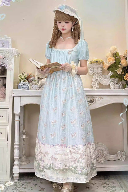 Emerald Spring of Nai Square Collar Short Sleeves Pearl Elegant Lolita Dress