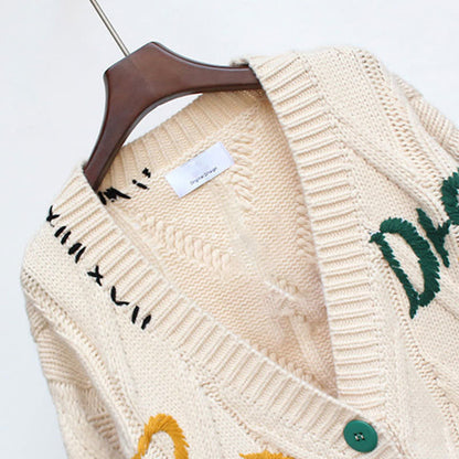 Sweater Set Colorful Embroidery Dress Slip Cardigan