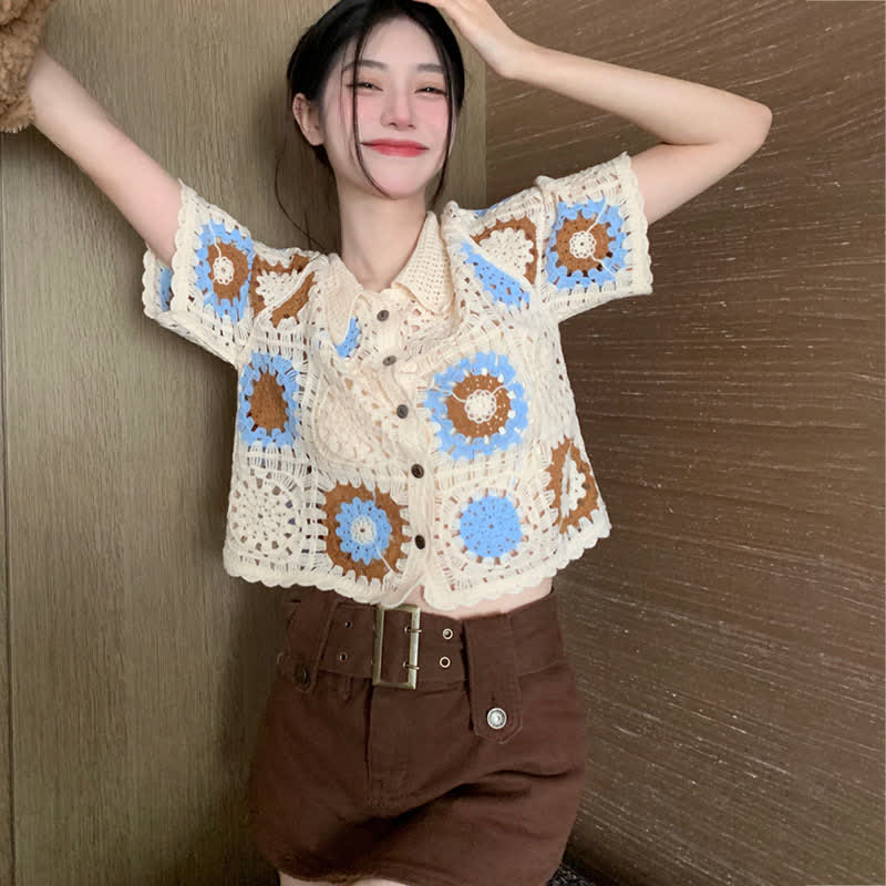 Hollow Set Denim Fringed Pants Split Floral T-Shirt