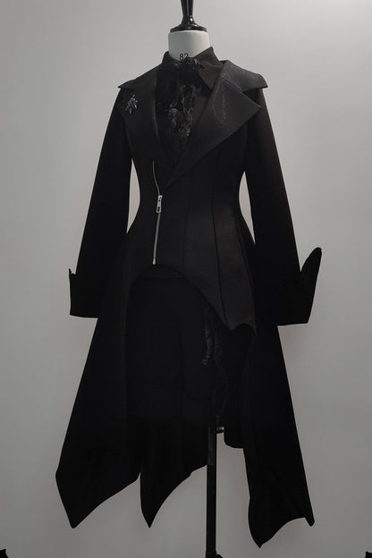 Ouji Gothic Vintage Handsome Cool Lolita Vest Black Asymmetric