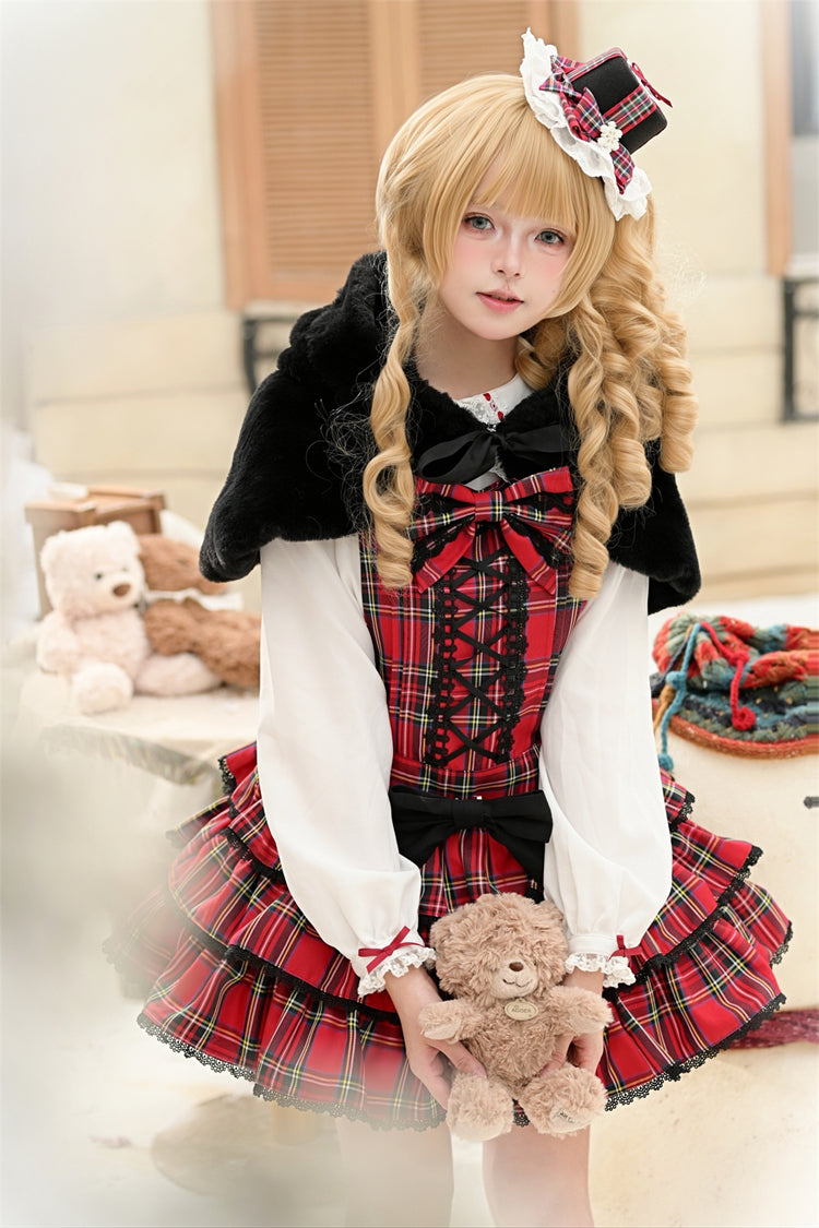 Velvet Cake Printed Ruffled Bow Lace-Up Gothic Elegant Lolita JSK