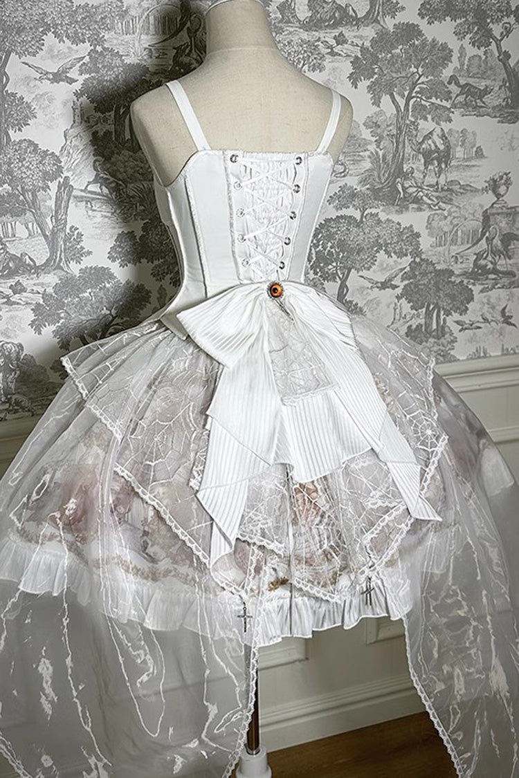 Printed Gothic Lolita Skirt Dress with Bowknot and Ruffle - Doll Mystery