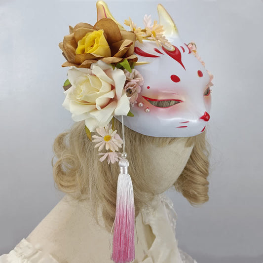 Exquisite Fox Print 3D Flower Vintage Mask