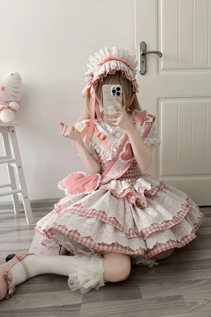 Rose Star Grant Angel Triple Layer Print Ruffle Sweet Lolita Dress