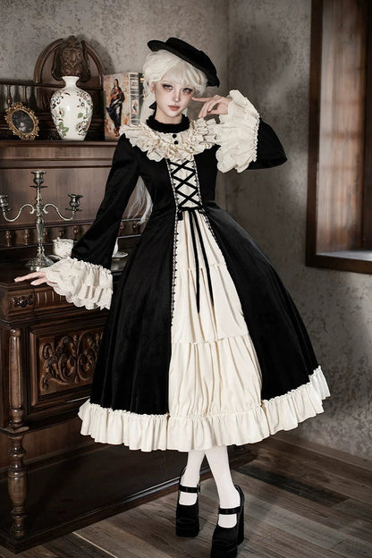 Letters and Poems Nutcracker Box Long Sleeves Ruffled Open-Front Bow Lace-Up Gothic Lolita Dress