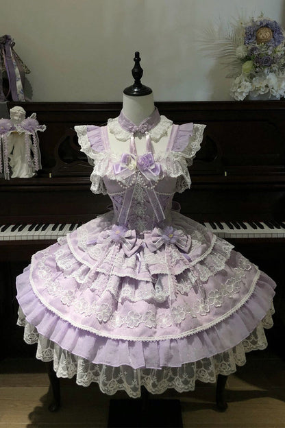 Purple Rain of Peaches Sleeveless Multi-Layered Bowknot Lace Sweet Chinese Style Lolita Jsk Dress