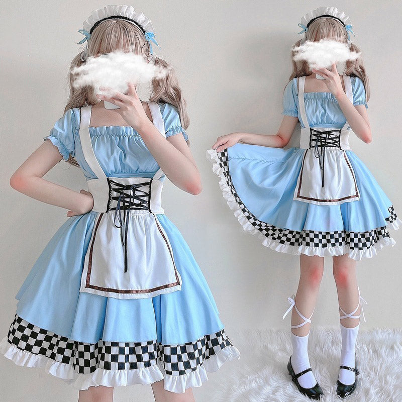 Robe Lolita à volants et lacets bleus