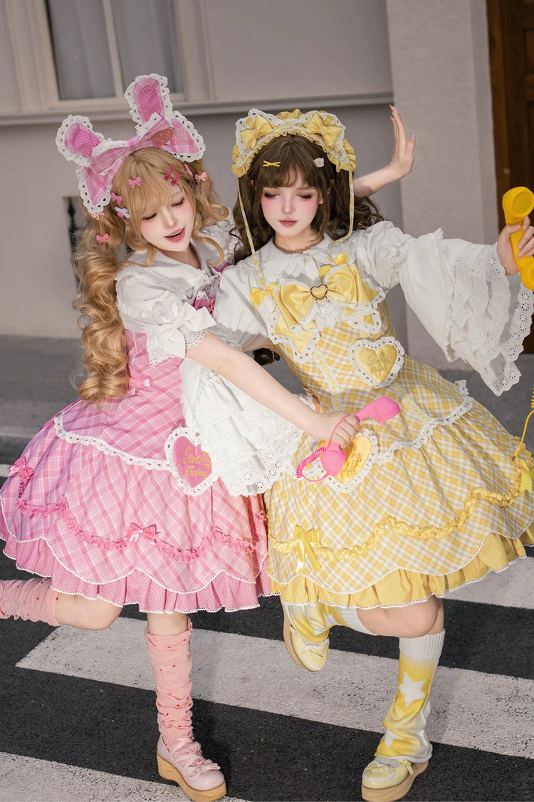 Golden Multi-Layer Printed Ruffled Bow Plus-Size Princess Dress Set