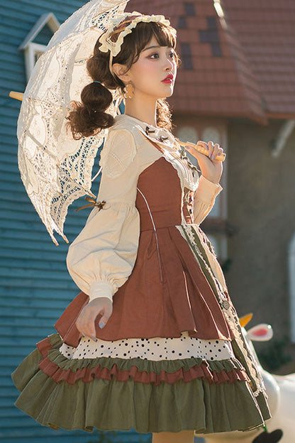 Japanese Patchwork Ribbon Multi-Tier Ruffle Lolita JSK Dress