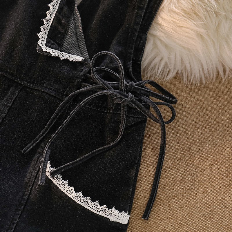 Set Flounce Tie Pieces Shirt Lace-up Overalls Two