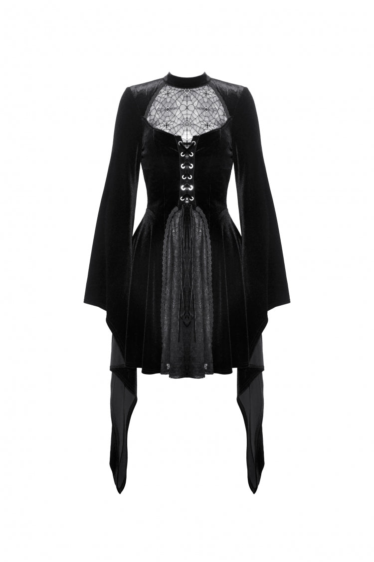 Velvet Gothic Wedding Gown with Mesh and Lace-Up Details