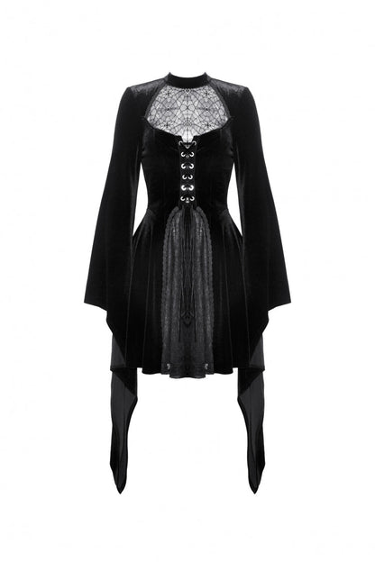 Velvet Gothic Wedding Gown with Mesh and Lace-Up Details