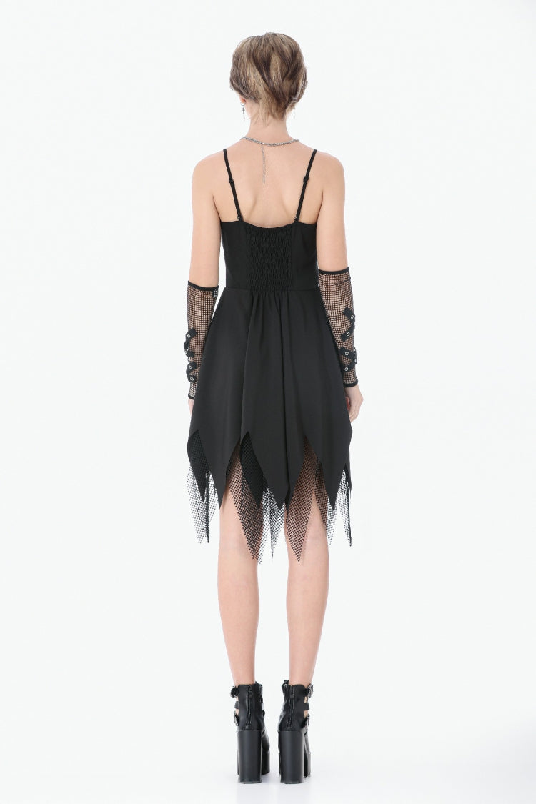 Studded Mesh Punk Slip Dress with Zippers