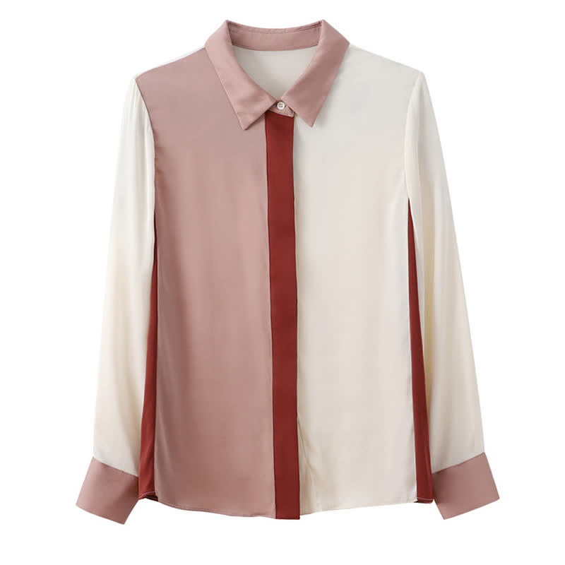 Pink White Colorblock Lapel Shirt Workwear