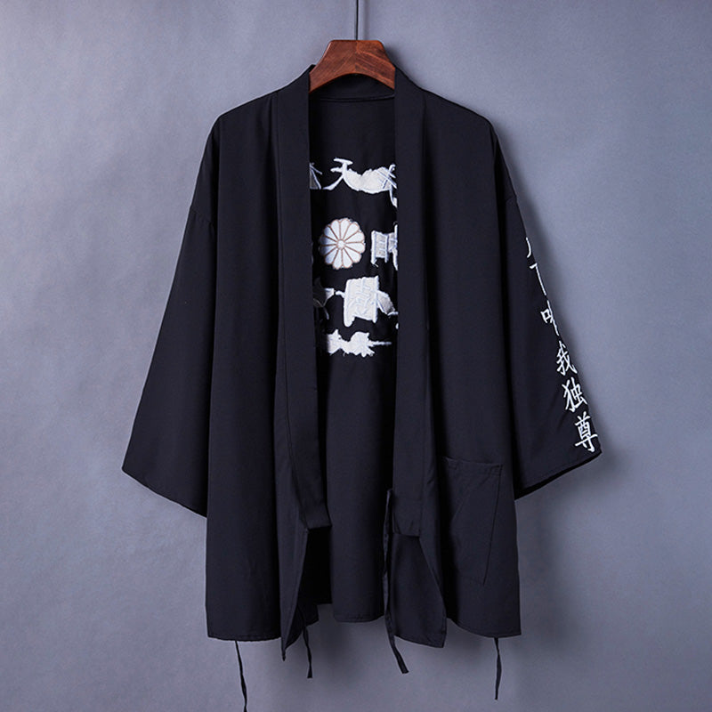 Black Dragon Chinese Embroidery Kimono Outerwear Sun Protective