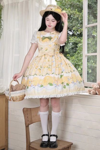 Sunny Lemon Print Ruffled Bow Lace JSK Attire