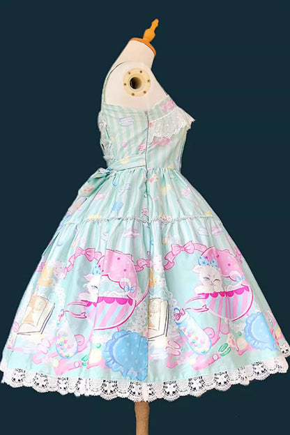 Green Macaron Dolly House Sleeveless Print Bowknot Sweet Lolita Jsk Dress