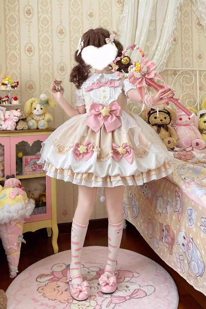 Little Wishing Star Ruffle Bowknot Jsk Dress - Sweet Lolita