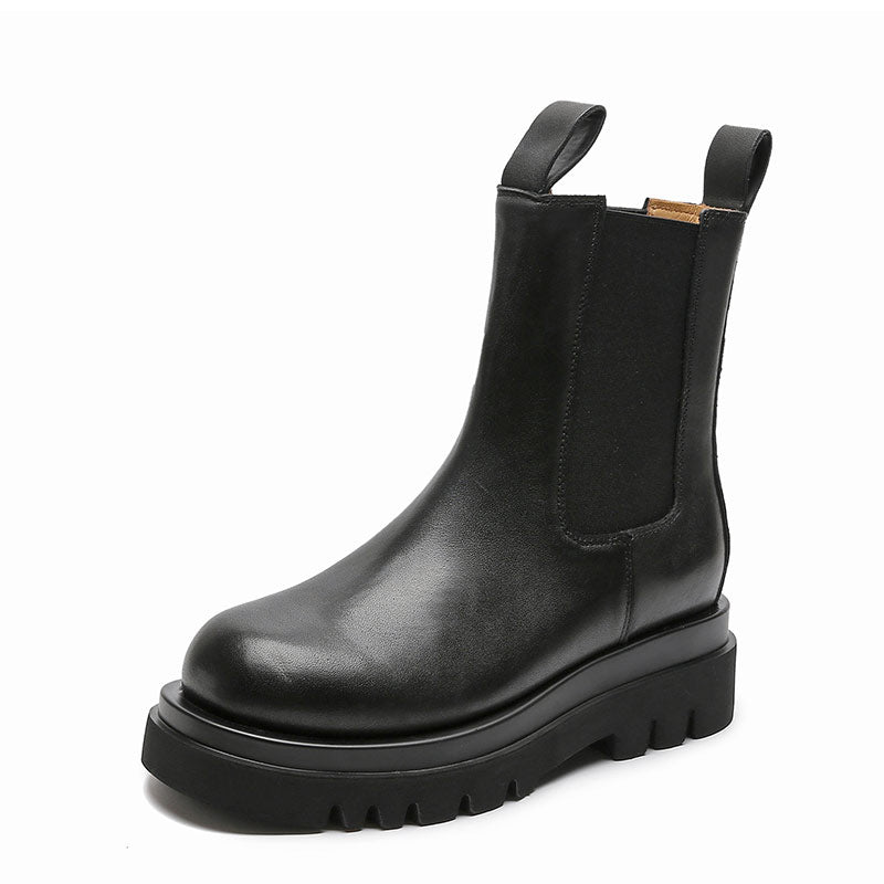 Slip-On Genuine Leather Platform Boots