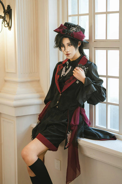 Moonlit Return Jacquard Ouji Lolita Set with Lace-Up - Noir