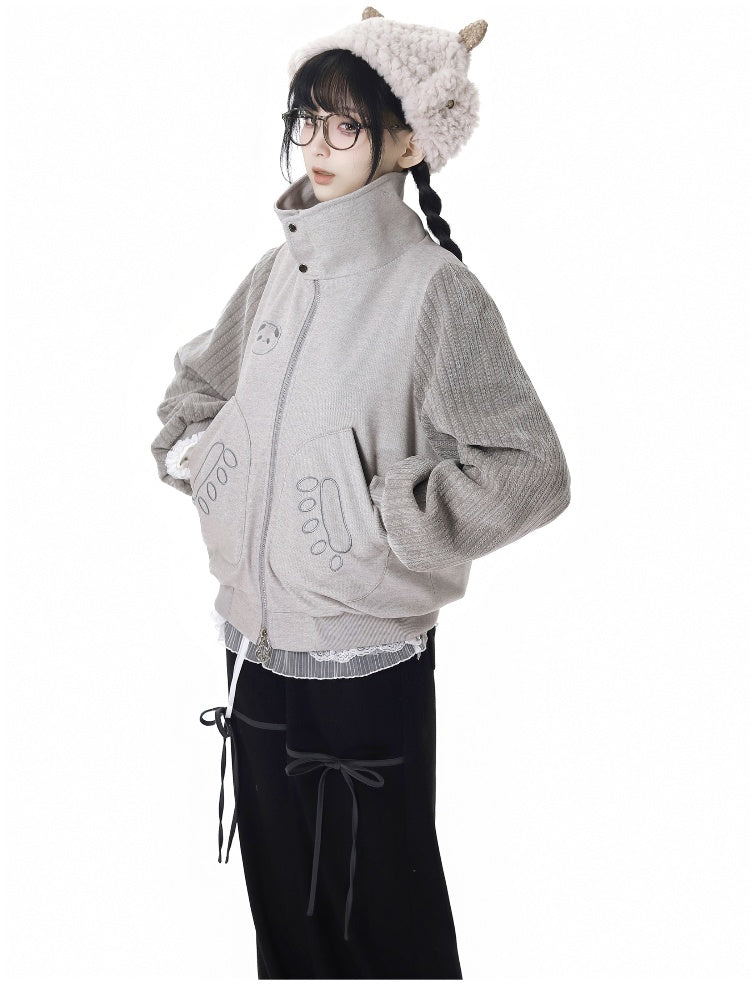 Grey High Neck Panda Tonal Coat