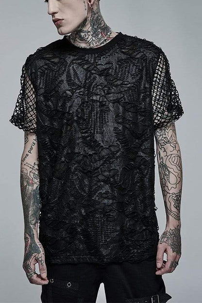 Morbid Ripped Mesh Stitch Loose Knit Short Sleeve Shirt