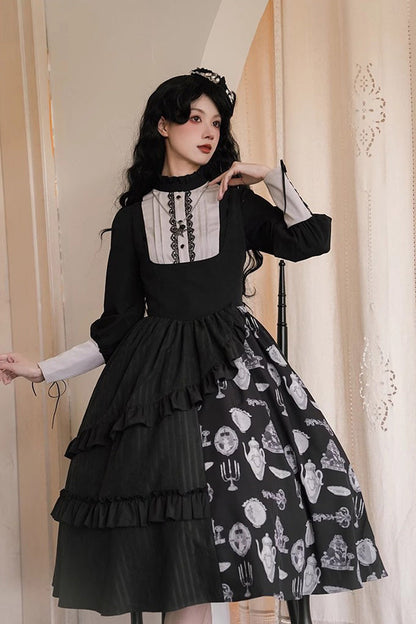 Autumn Winter Gothic JSK Dress with Lunar Eclipse Print