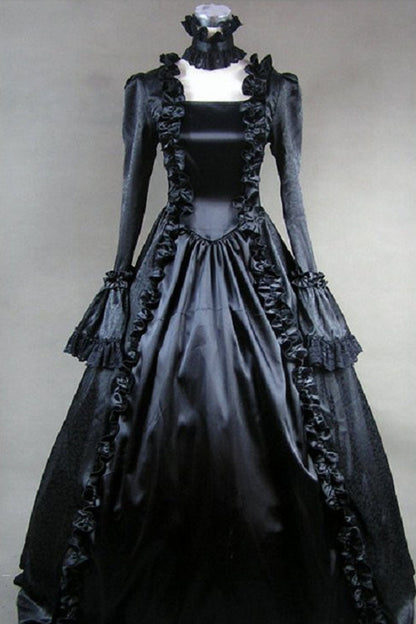 Black Victorian Gothic Lolita Dress with Square Collar and Cardigan