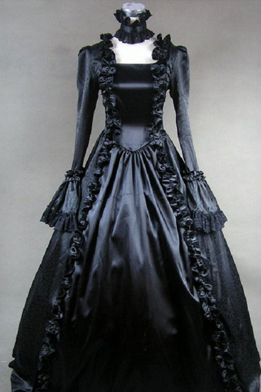 Black Victorian Gothic Lolita Dress with Square Collar and Cardigan