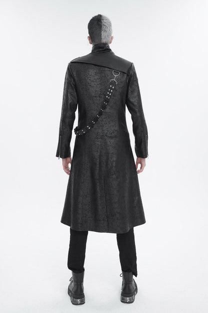 Men's Gothic Long Coat with Split Hem and Strap