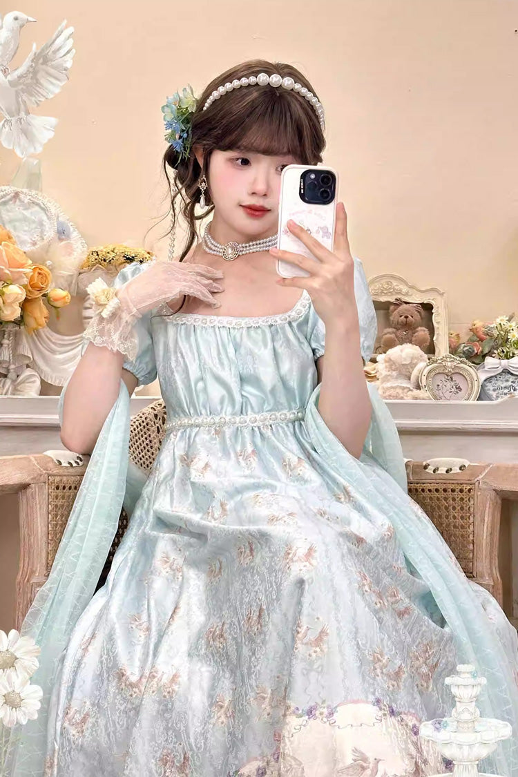 Emerald Spring of Nai Square Collar Short Sleeves Pearl Elegant Lolita Dress
