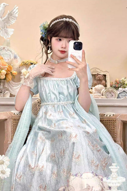 Emerald Spring of Nai Square Collar Short Sleeves Pearl Elegant Lolita Dress