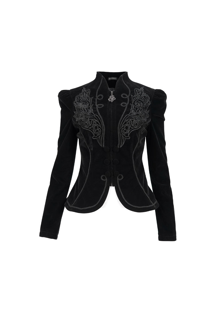 Women's Gothic Jacket with Velvet Applique and Zipper