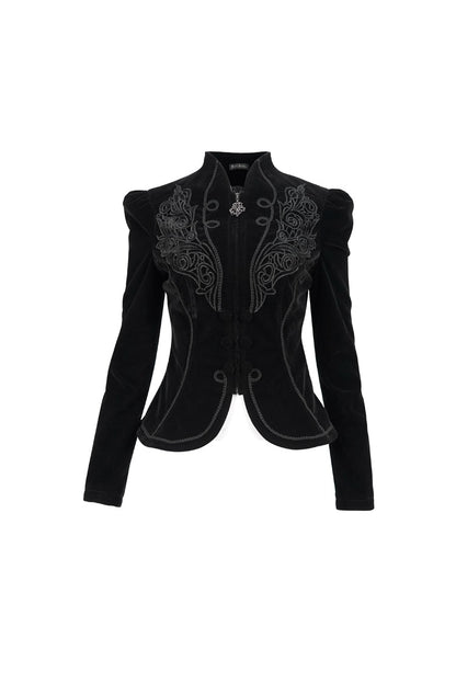 Women's Gothic Jacket with Velvet Applique and Zipper