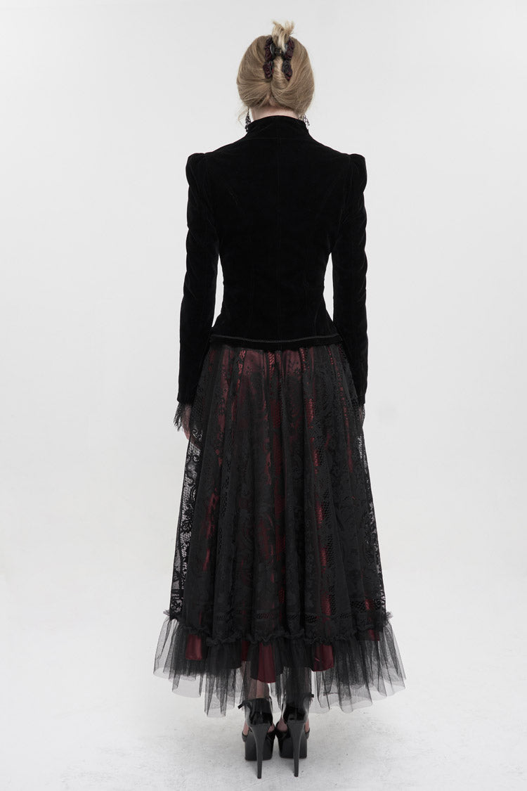 Women's Gothic Jacket with Velvet Applique and Zipper