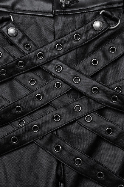 Punk Trousers with Buckle Straps and Mesh Accents