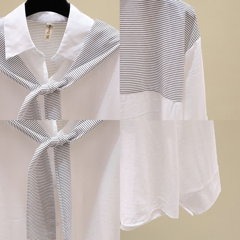 Stripe Casual Print Pants Wide Shirt Leg