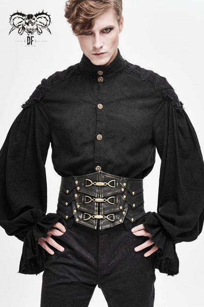 Punk Belt for Men with Lace-Up Faux Leather and Rivers Design