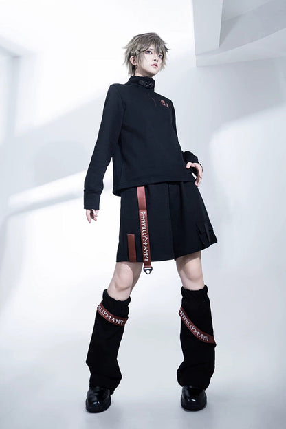 Stand Collar Long-Sleeve Gothic Prince Ouji Shorts Set