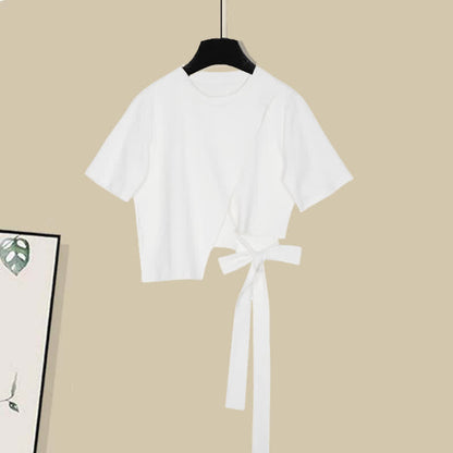 Skirt Bowknot Irregular Bow Crop Round T-Shirt Collar
