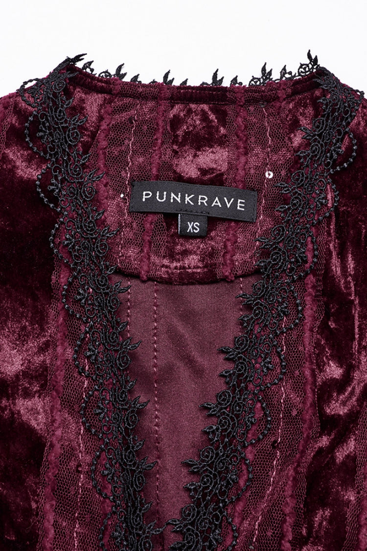 Crimson V-Neck Long Puff Sleeve Goth Blouse