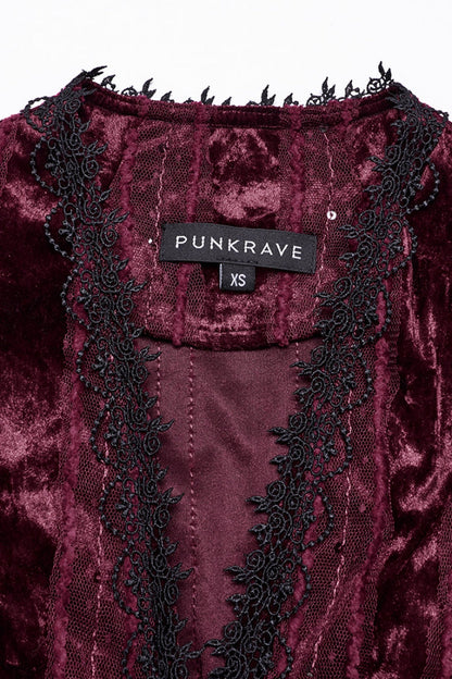 Crimson V-Neck Long Puff Sleeve Goth Blouse