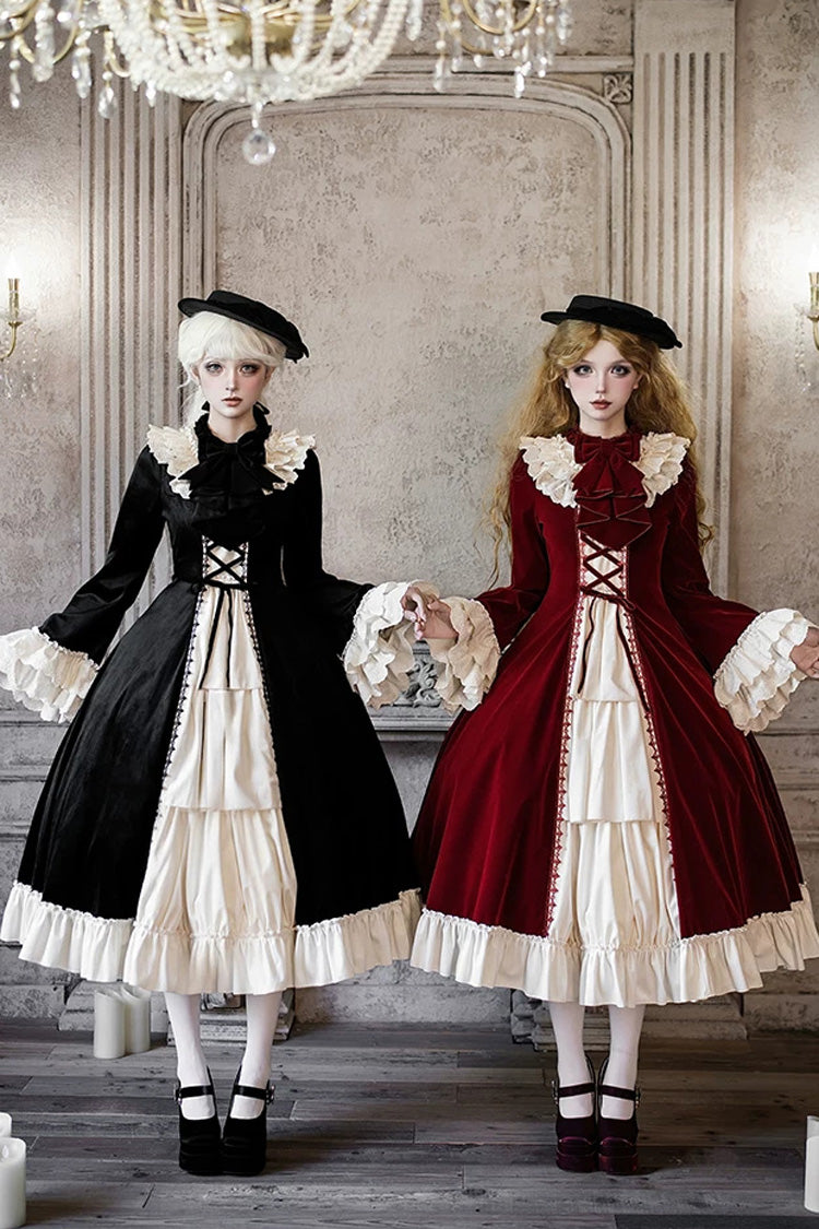 Letters and Poems Nutcracker Box Long Sleeves Ruffled Open-Front Bow Lace-Up Gothic Lolita Dress