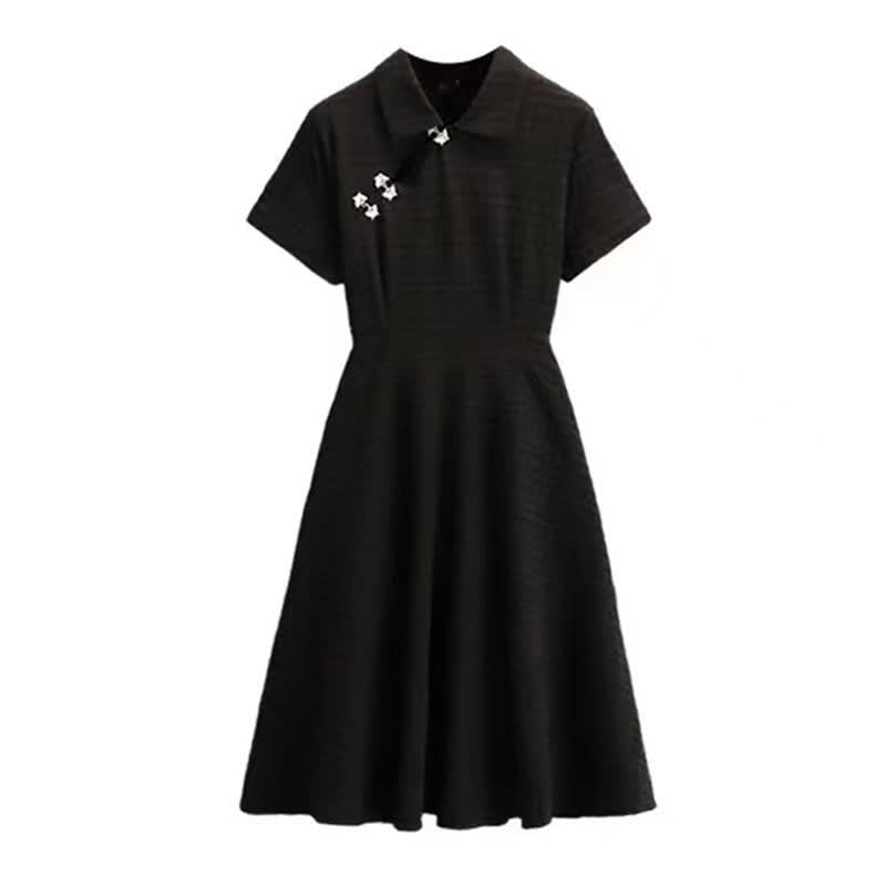 Elegant Black Lapel A-line Cheongsam Dress