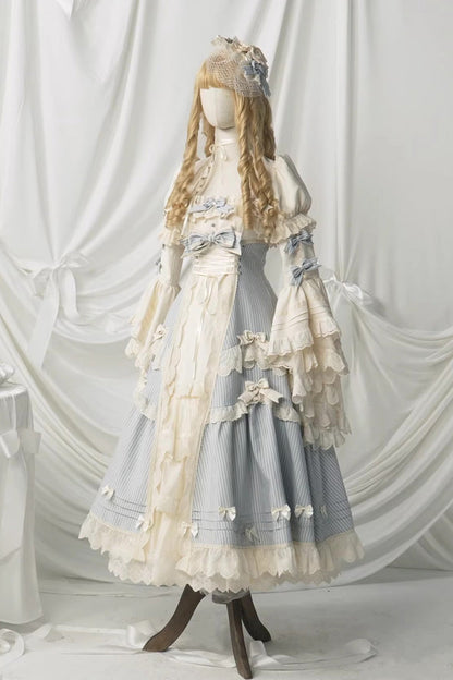 Sleeveless Double Printed Ruffled Open Bow Lace-Up Sweet Lolita JSK Long