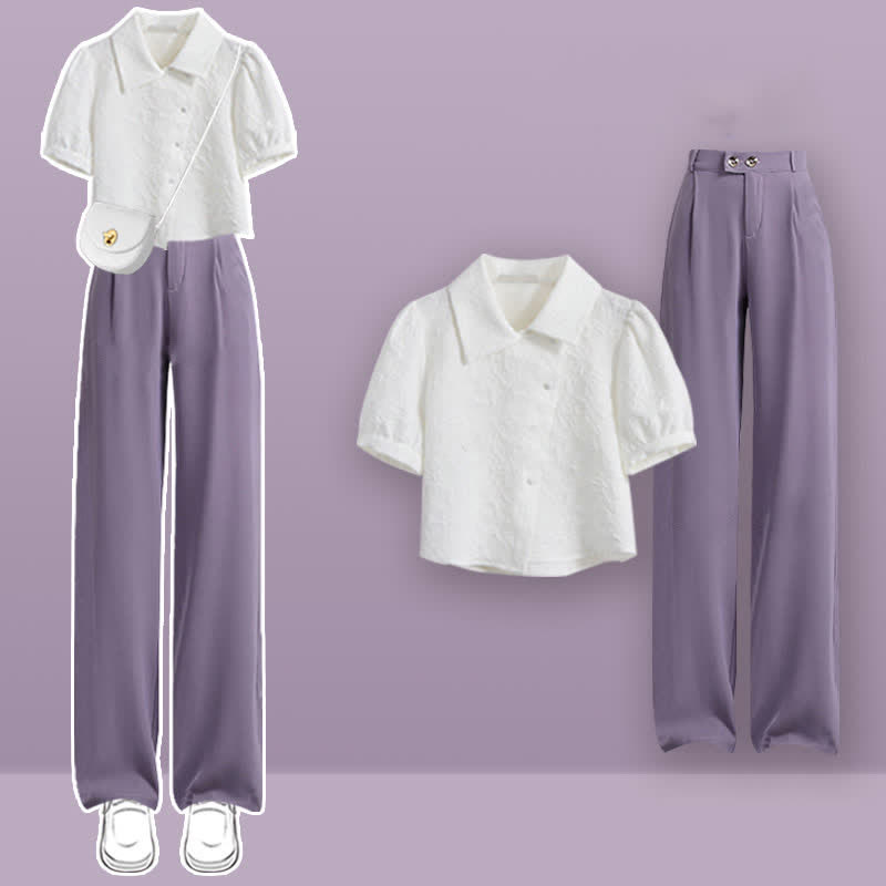 Purple Drawstring T-Shirt High Waist Casual Suit Pants