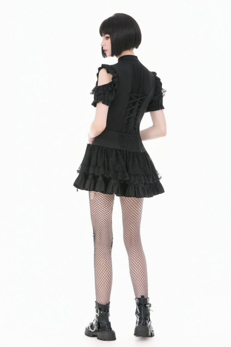 Gothic Blouse with Mandarin Collar and Puff Sleeves