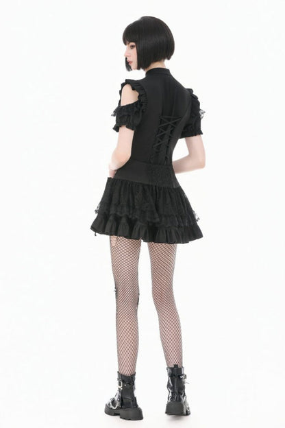 Gothic Blouse with Mandarin Collar and Puff Sleeves